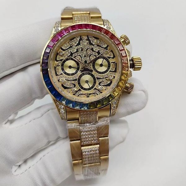 

designer fully automatic watch, 41mm, men's luxury rainbow diamond dial dial, aaa quality, folding buckle, sapphire glass, men's c, Slivery;brown