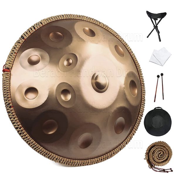 

golden double handpan drum 22 inch 9/10/12 notes d minor 432hz steel tongue drum yoga meditation instrument tambor