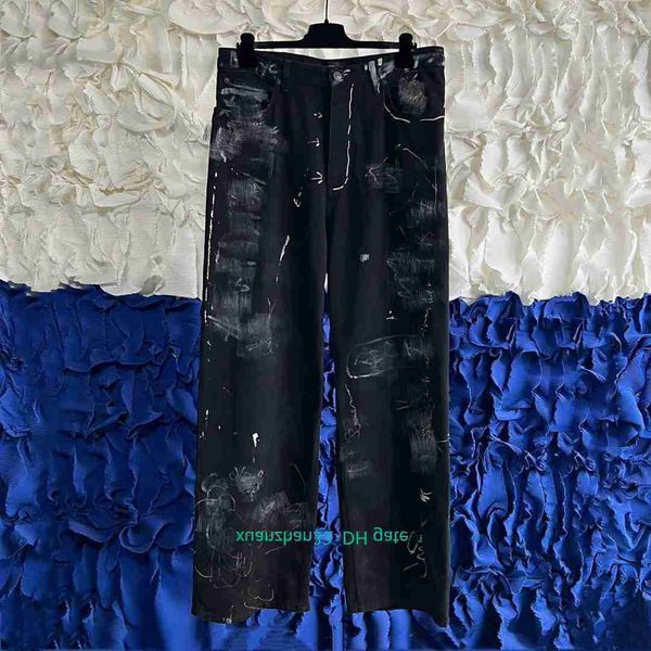 

23ss designer men's jeans luxury doomsday vision men's graffiti painted muddy jeans fashion slim fit washed with shirts, Blue