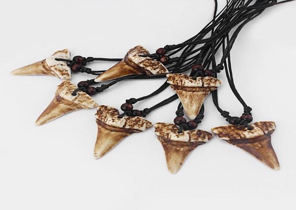 

12pcs faux yak bone brown shark tooth teeth pendant necklace black wax cord adjustable necklace jewellery7755978, Silver