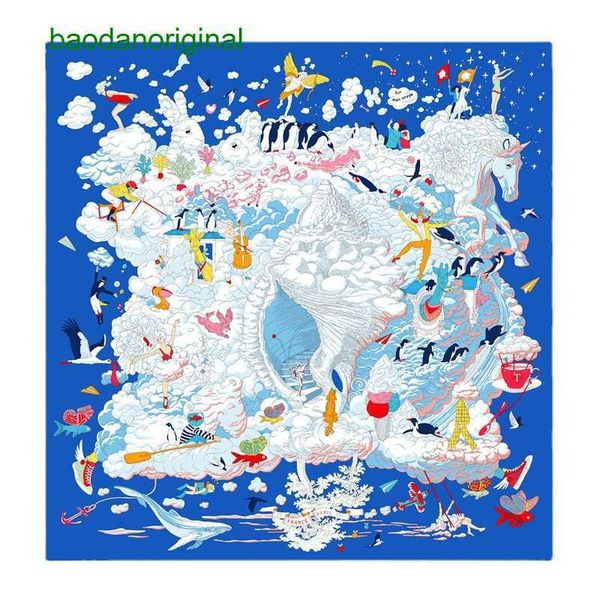 

hemres designer scarves spring autumn new 90cm cloud fantasy print women's taiwan edition large square fresh versatile shawl scarf head, Blue;gray