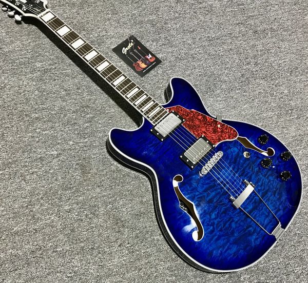 

new high-quality blue guitar hollow jazz dome factory customization rosewood