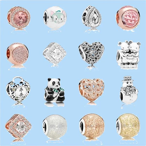 

925 silver beads charms fit pandora charm rose gold love heart bead blue turquoise crysta charm, Black