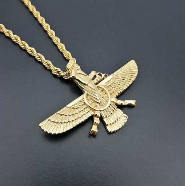 

pendant necklaces hip hop rock stainless steel faravahar ahura mazda necklace for men zoroastrian jewelry gold silver color9605513