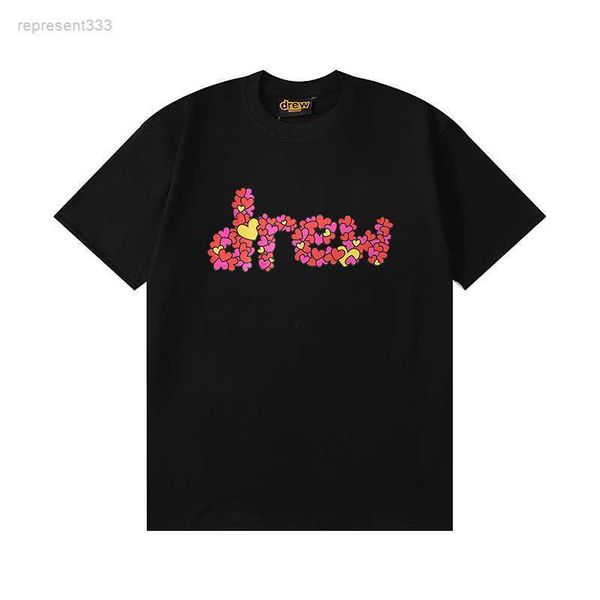 

drew shirt spring/summer trendy brand graffiti print men's and loose relaxed round neck short sleeve designer shirt zbuj, White;black