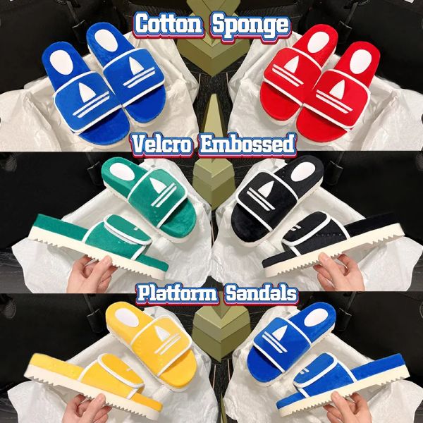 

with box sandal xad cotton sponge magic tape embossed platform sandals men women designer slipper beach shoes blue red yellow black 5.5c cgw