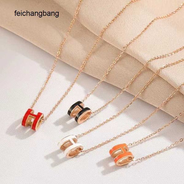 

casual h ermes designer necklace classic letter h women s 18k rose gold enamel drop glue cnc craft fashion pendant collar chain jewelry s4mi, Black