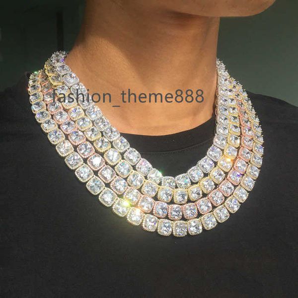 

hip hop iced out square cz diamond tennis cuban link chain jewelry trendy gold plated bling tennis choker necklace for women men, Silver