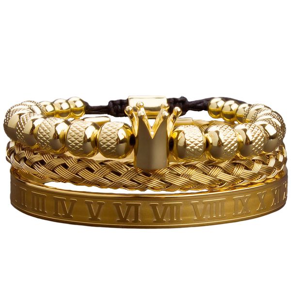 

designer jewelry diamond crown knitted bracelet roman letter stainless steel mesh open bracelet three piece set, Golden;silver