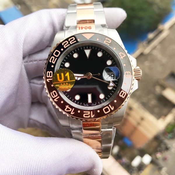 

u1 maker st9 watches mens 126711 126715 two tone rose gold rootbeer ceramic bezel black dial 904l oyster steel bracelet mechanical automatic, Slivery;brown