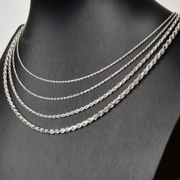 

new 1.2mm-4mm 925 sterling silver rope chain necklace woman man choker clavicle diamond cut twist rope chain 16-22inch