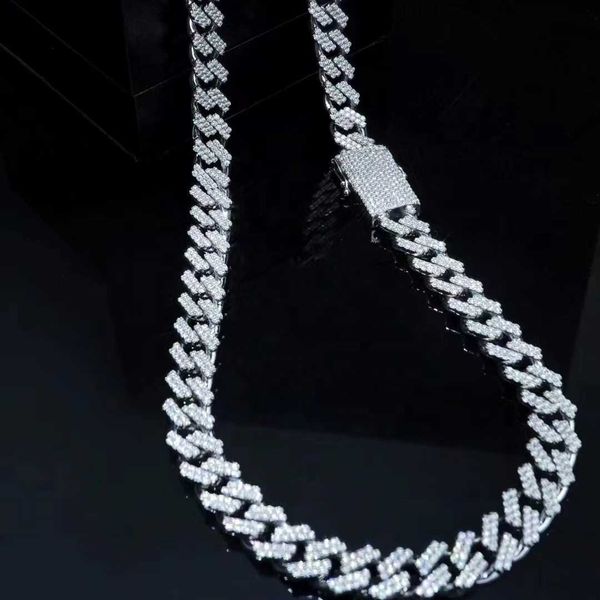 

shine moissanite jewelry hip hop bling jewelry 10mm 12mm 15mm 20mm vvs moissanite necklace iced out cuban link chain, Silver