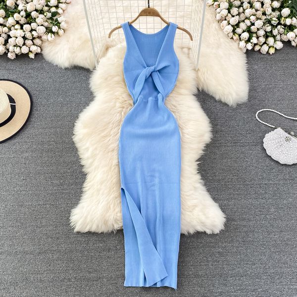 

casual dresses sleeveless hollow split packaging dress midi fashion elastic tight party elegant tank unique beach vacation summer women&#039, Black;gray