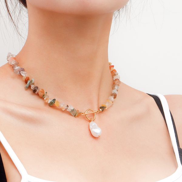 

large shaped pearl ot clasp necklace woman, simple beach trend colorful turquoise necklace fashion punk popular short necklaces luxury desig, Silver