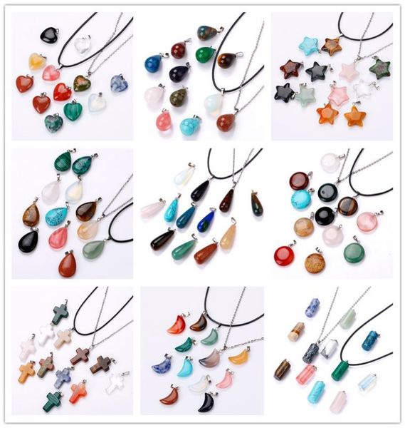 

natural stone heart cross drop pendant necklace opal tiger039s eye pink quartz crystal chakra reiki healing pendulum necklaces 9838783, Silver
