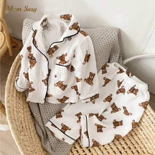 

pajamas baby girl cotton pajamas set shirtpant 2pcs infant toddler cartoon bear sleeprobe long sleeve baby home suit clothes 1-5y 230511, Blue;red