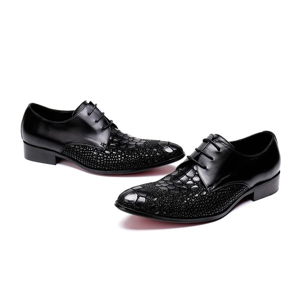 

british style autumn and winter office shoes original large size pointed toe oxfords shoes fashion male leather brogue shoes, Black