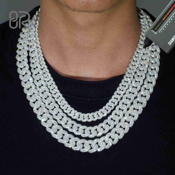 

8mm 10mm 12mm 18" vvs moissanite iced out cuban link chain necklace factory price arc 925 silver hiphop jewelry for men women