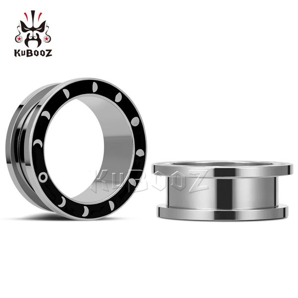 

kubooz stainless steel moon black hollow ear tunnels expander piercing body jewelry plugs earrings gauges stretchers wholesale 8mm to 25mm 3, Silver