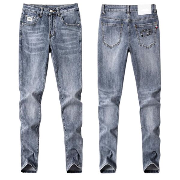 

new jeans chino pants pant men's trousers stretch autumn winter close-fitting jeans cotton slacks washed straight business casual littl, Blue