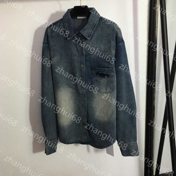 

23ss womens designer clothing womens jacket denim coat chest logo embroidered pocket lapel long sleeve denim shirt jacket women clothes a1, Black;brown