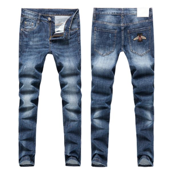 

new jeans chino pants pant men's trousers stretch autumn winter close-fitting jeans cotton slacks washed straight business casual littl, Blue