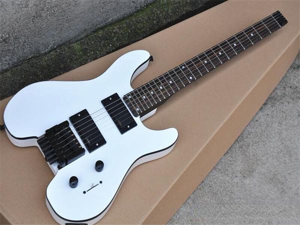 

redwood fretboard, white headless electric guitar with black hardware,factory