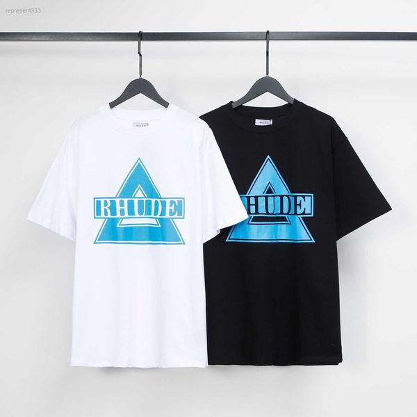 

rhude t shirt fashion letter printing triangle hip-hop men's and loose casual round neck short-sleeved t-shirt o3ku, White;black