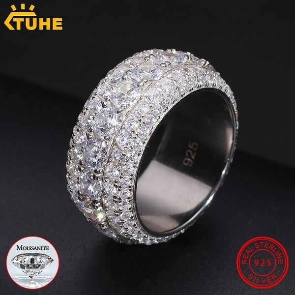 

solitaire ring fine jewelry vvs1 with certificate rings for men hip hop pave setting s925 sterling silver 230511, Golden;silver