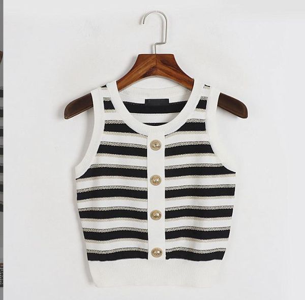 

426 2023 runway summer brand same style sweater sleeveless pullover crew neck black white fashion clothes womens dl, White;black