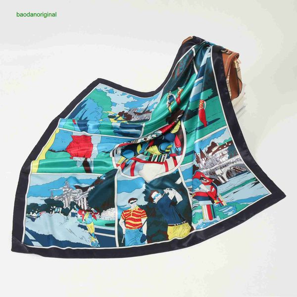 

hemres designer scarves gaohe fashion golf club printed riding equestrian pattern 90cm square scarf, Blue;gray