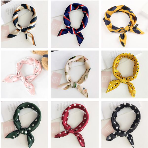 

50*50cm smalll square scarf hair tie band for office l handkerchief rings women elegant skinny silk feeling hair neck scarf, Blue;gray