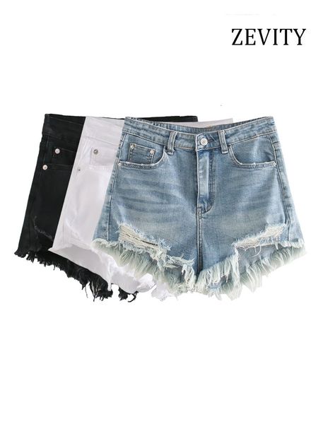 

women's shorts zevity women fashion front pockets frayed hems denim shorts vintage high waist zipper fly female short pants mujer 23051, White;black