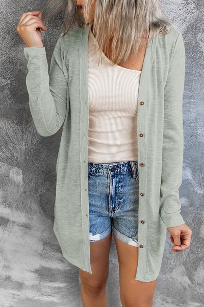 

women solid color open-front buttons cardigan, White;black