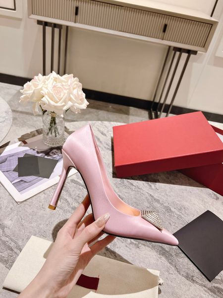 

designer leather valentinoity heel women luxury dress shoes classic sandals party wedding heels party dress shoes h621, Black
