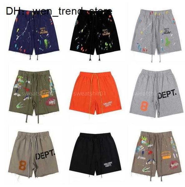

men's shorts american fashion brand galleryes depts hand-painted splash printing pure cotton terry fog high street 5-point casual pants, White;black