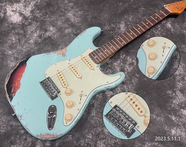 

electric guitar 3ts burst green sss shrome tali cream pickguard and knobs rosewood fingerboard dots inlay