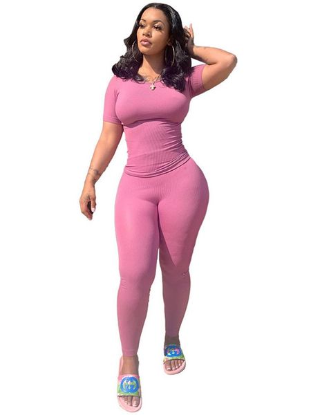 

pants knitted ribbed 2 twopiece set sportswear women's short sleeve tshirt + leggings long pants exercise stretch shorts set, White