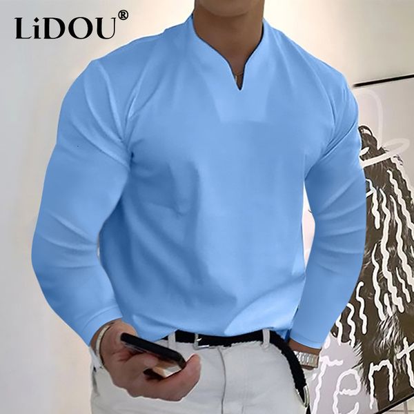 

men's tshirts autumn gym oversized sport long sleeve tshirts men elastic comfortable v neck male clothes solid loose tee homme 230512, White;black