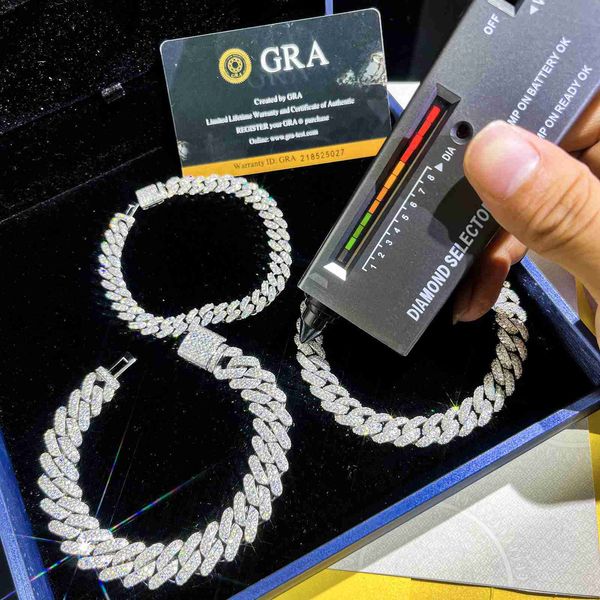 

miami cuban link chain vvs d color 10mm silver gold plated hip hop moissanite cuban chain for men women