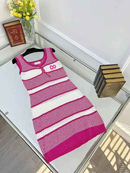 

23ss womens casual striped knitted dresses summer sling skirts party nightclub embroidered letters lady vest dress 2 colors, Black;gray