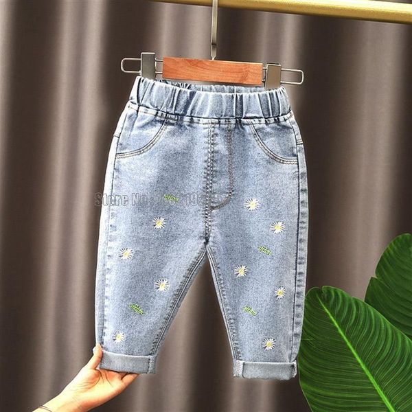 

jeans light color jeans girls straight pants denim casual trousers kids clothes 1-5 years baby stretch elastic waist bottoms 230512, Blue