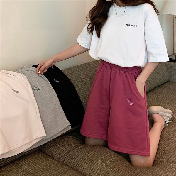 

womens shorts shorts women embroidery elasticity lovely girls korean style sweet students harajuku colorful simple oversize trousers female, White;black