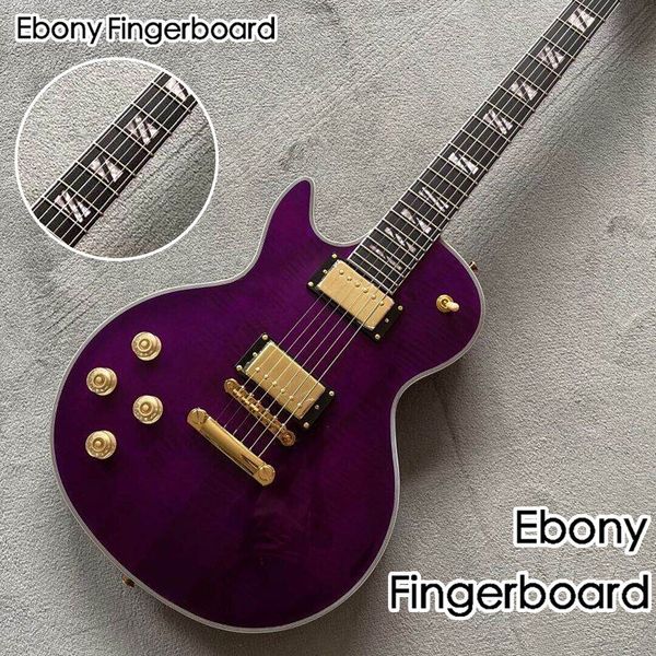 

custom left hand electric guitar purple tiger flame maple mahogany 6 sting