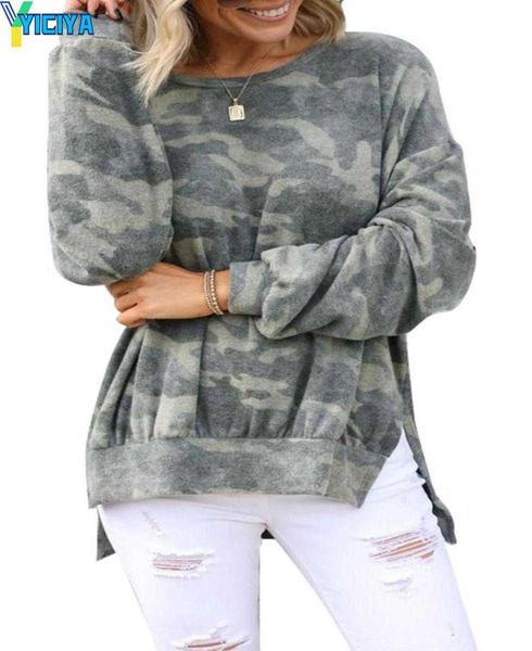 

yiciya women hoodies sweatshirts gray highlow edge camo print sweatshirt women o neck long sleeve autumn spring plus size s2xl, Black