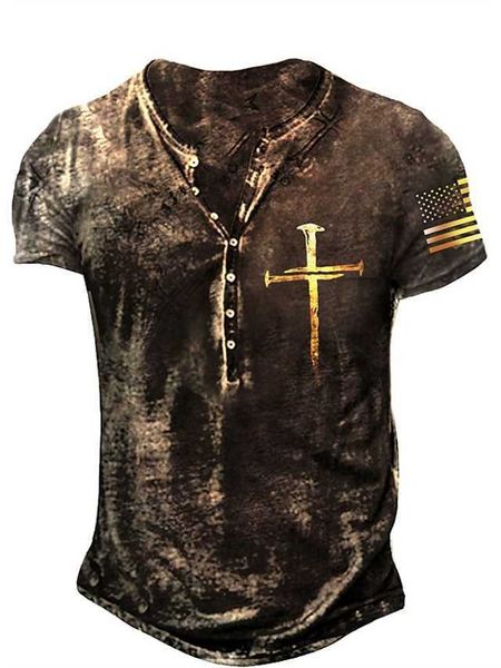 

rukas henley shirt t-shirt graphic cross american flag henley flag black/white blue light grey 3d print large outdoor casual/summer/summer, White;black