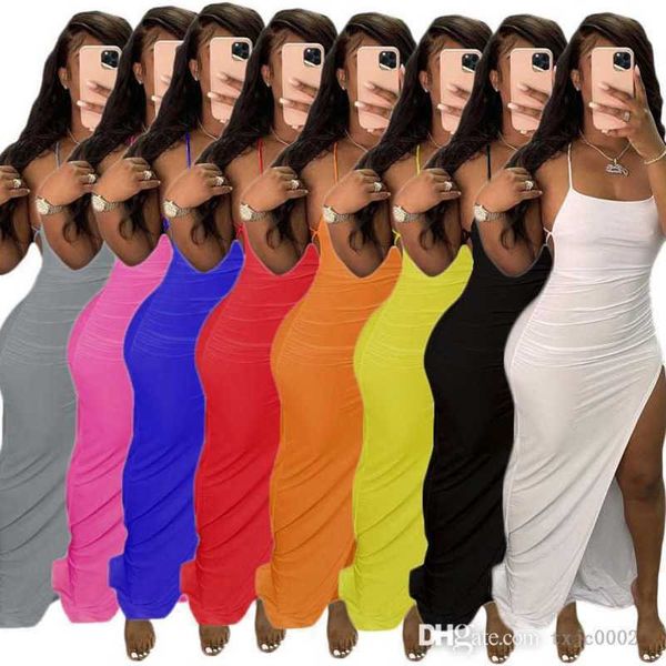 

designer summer maxi dresses womens sleeveless suspender lace up backless stretchy split casual dress, Black;gray