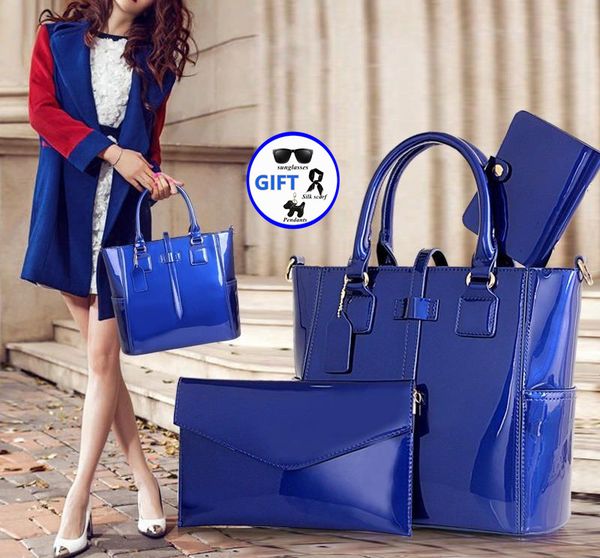 

designer bag tote bag new women bag fashion lacquer leather mother bag three piece set one shoulder diagonal straddle handbag wallet