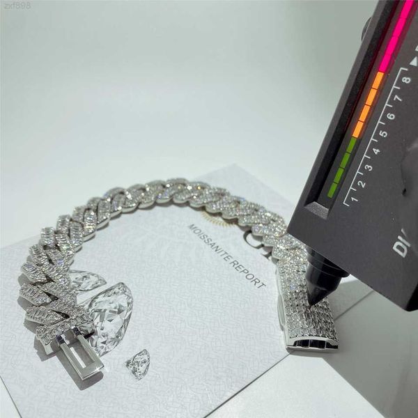

wholesale 925 solid silver moissanite baguette cuban link bracelet vvs diamond 15mm miami cuban chain bracelet hip hop bangles