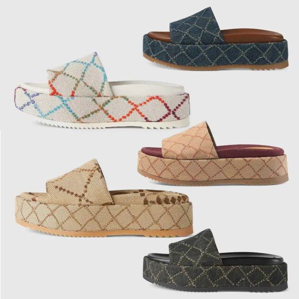 

designer slipper womens fashion beach embroidered letter thick bottom slides slip on slippers girls 60mm men canvas platform sandals hav uja, Black